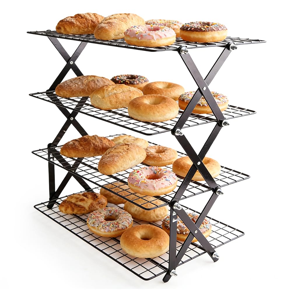Grille de refroidissement empilable pliable 4 étages pour cuisine biscuits gâteaux muffins pain