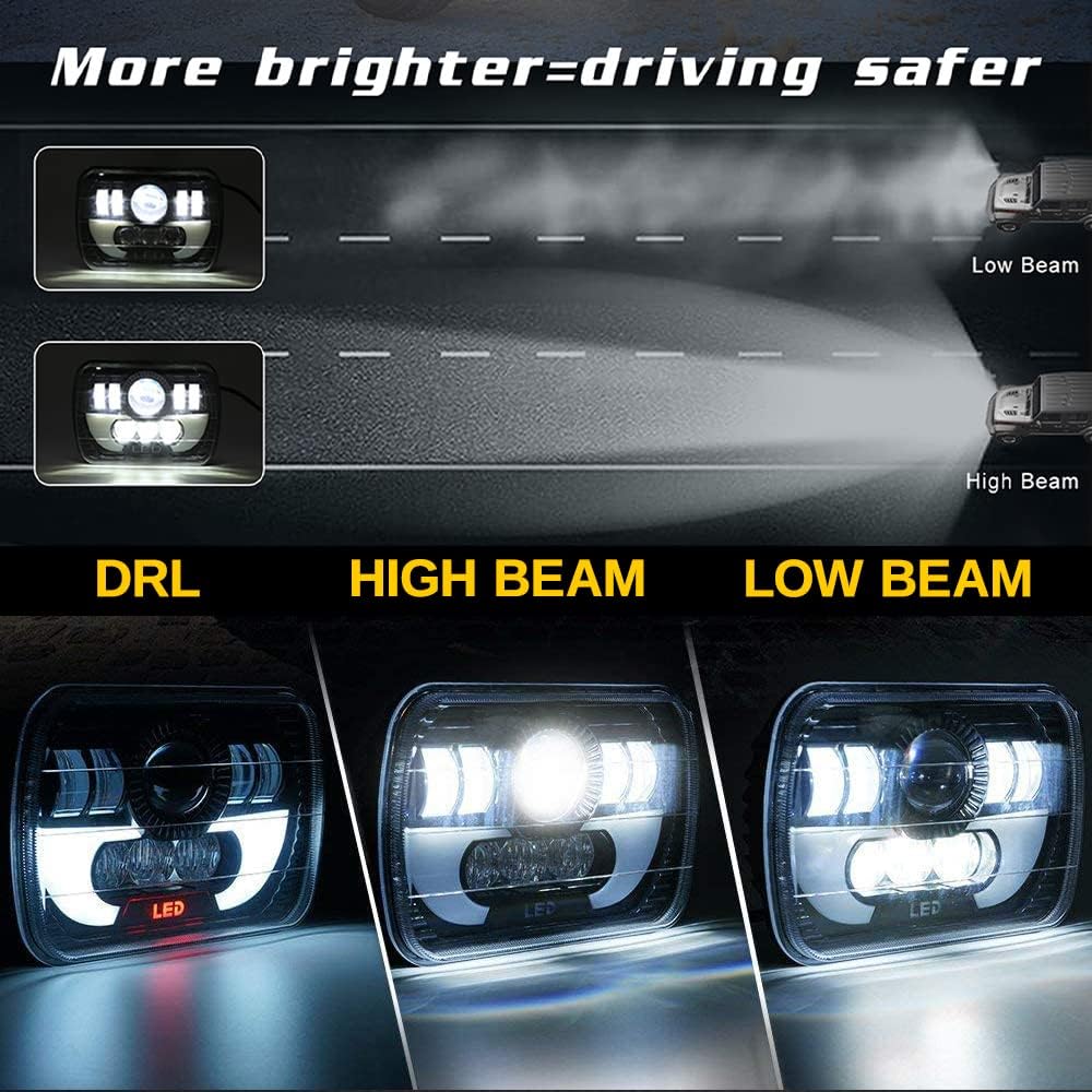 1PCS 7''X6'' 5x7 Inch Led Headlights Rectangular with Amber, 120W high/Low Beam Projector Headlights For GMC Ford Chevy Chevrolet Cargo Van Express Nissan 6052 6054 H5054 H6054 + H4 Adaptors