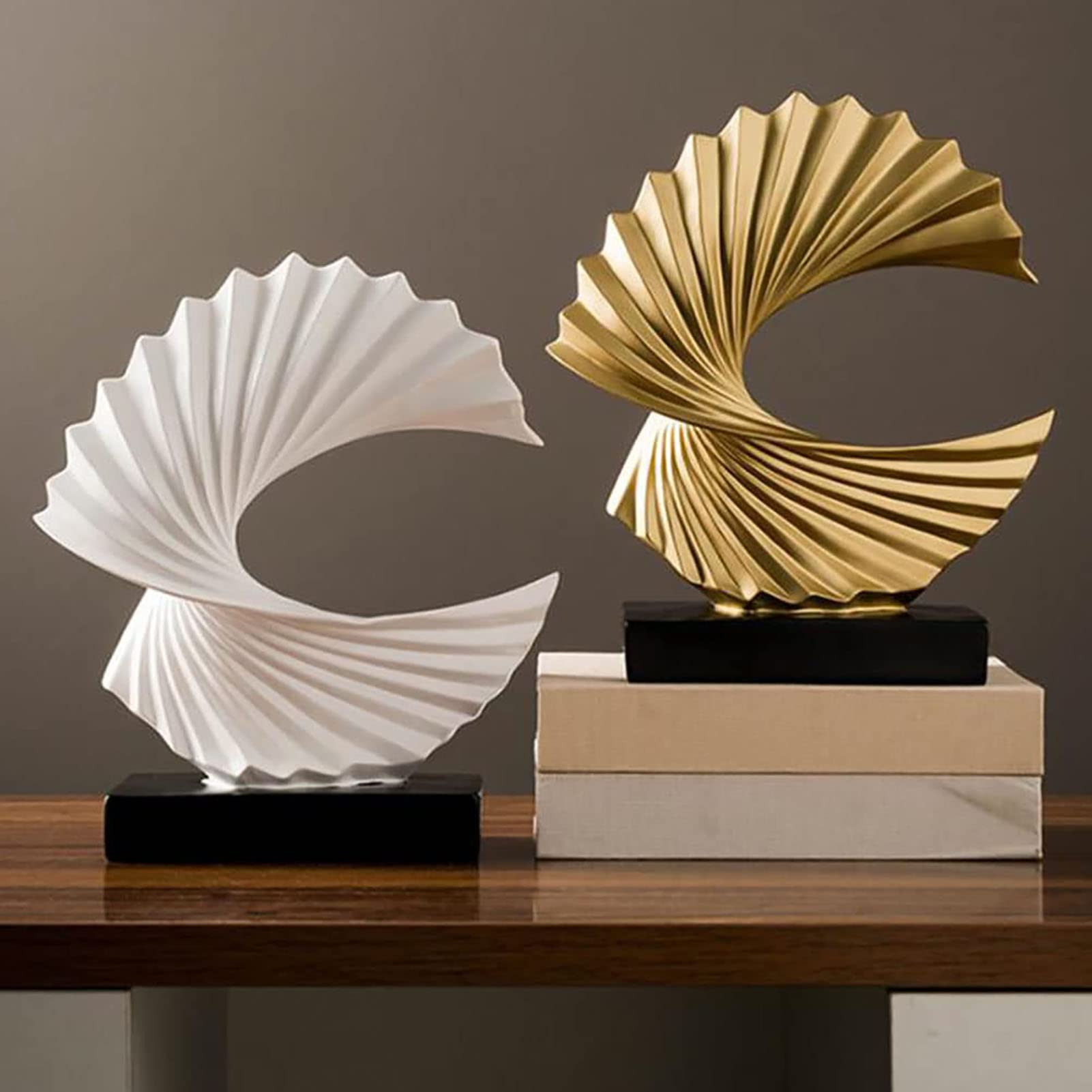 Abstrakte Harz Skulpturen als stilvolle Büro Deko | Goldene Ozeanwelle Decoration Dreidimensionale Skulptur 28 cm high for Wohnzimmer Schlafzimmer Büro Desktop