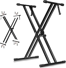 Kakete Keyboard Stand, X-Shaped, Electronic Piano Stand, 6 Levels of Height 18.1 - 37.8 inches (46 - 96 cm), Synthesizer, Double Frame X-Shape, Folding Stand, Electronic Organ Bracket, 54/61/73/76/88