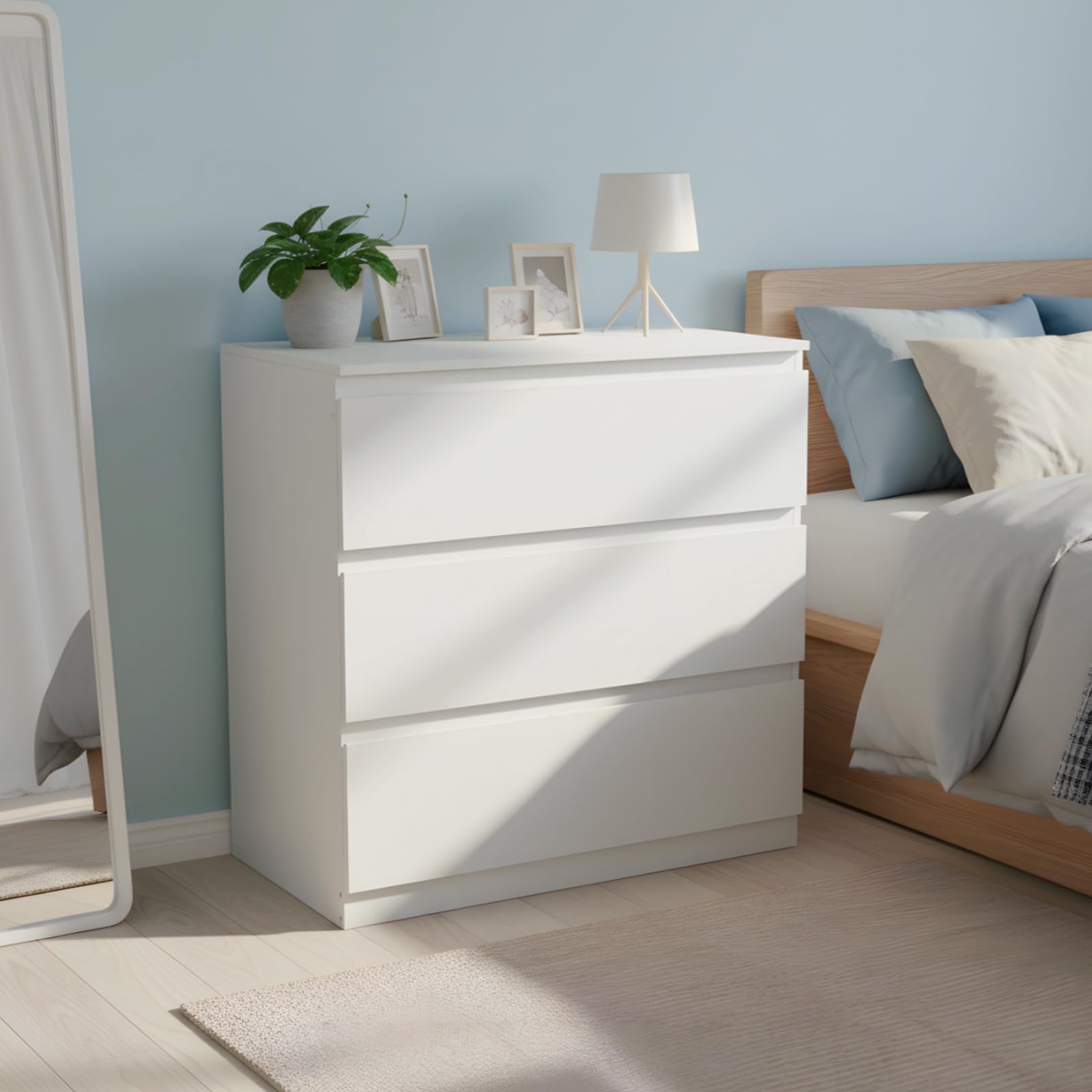 Mesita de noche blanca con 3 cajones, mesa auxiliar mesita de noche cómoda mueble de almacenamiento moderno para dormitorio, salón, oficina y entrada, 70 x 40 x 75 cm