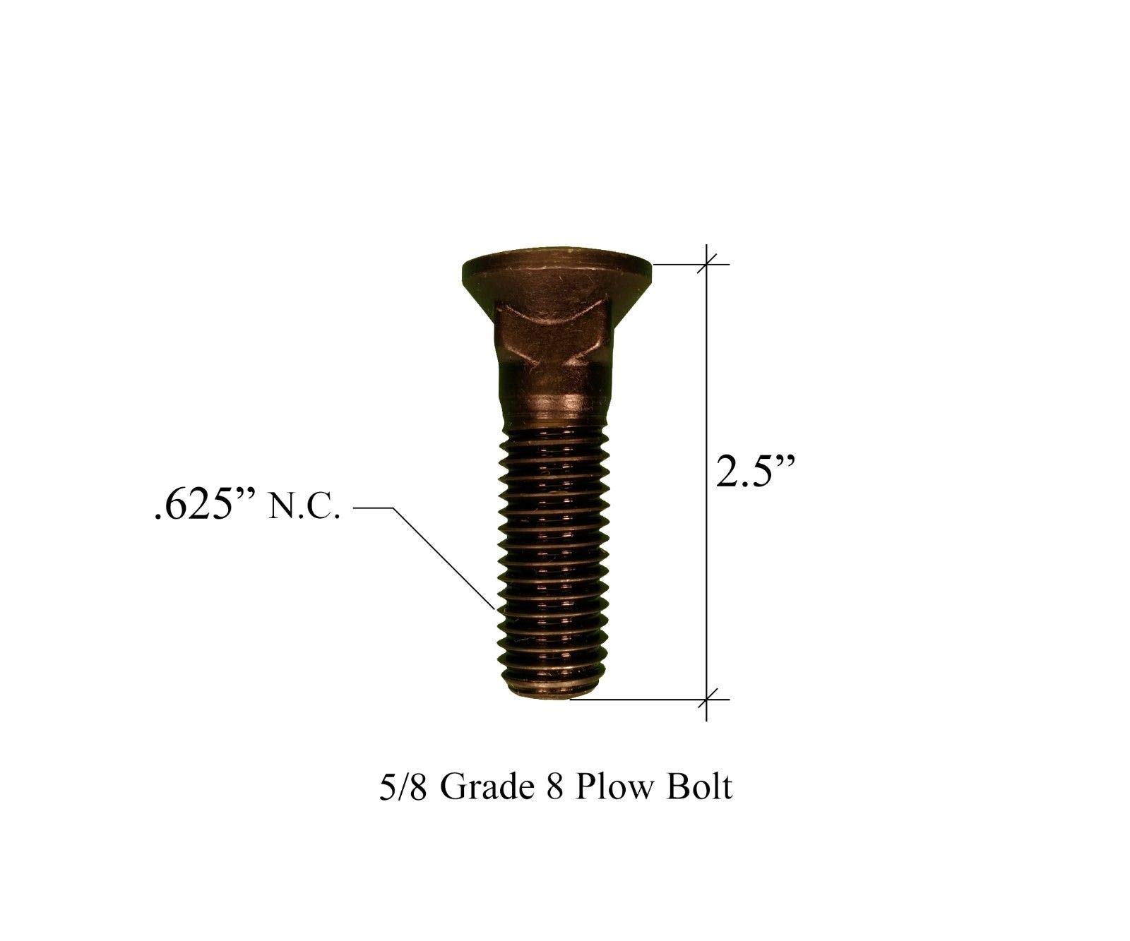 10 -Plow Bolt, Nut, washer Blades/Cutting Edge, 5/8-11x2 1/2 -Grade 8, Dome Head