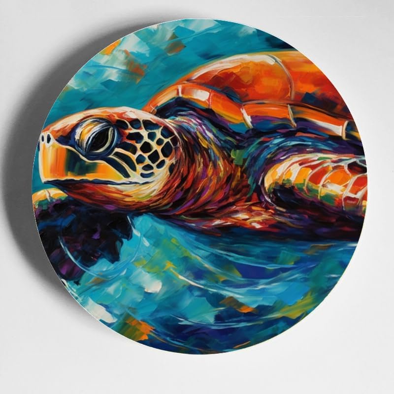 Sea Turtle 10-inch Ceramic Plate for Wall Display or Tabletop, with Stand & Hook DP-869429751