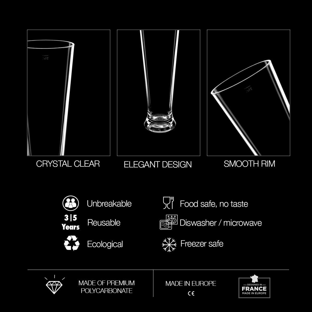RB Incassable Verres À Bière Pilsner Nucléées Premium Plastique 30cl, Lot De 12
