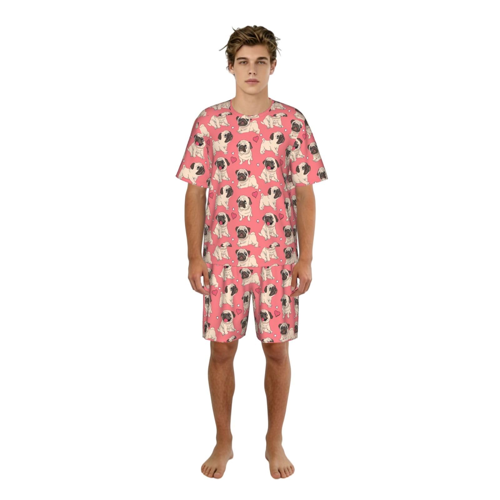 Pijama de dos piezas para hombre con estampado de perro carlino 8