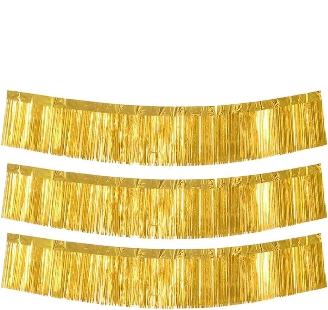 Girlanda z cekinów, 30x300 cm, tło imprezowe, foliowa girlanda frędzlami, metaliczne serpentyny, baner wiszący na urodziny, wesele, dekoracje świąteczne(Gold)