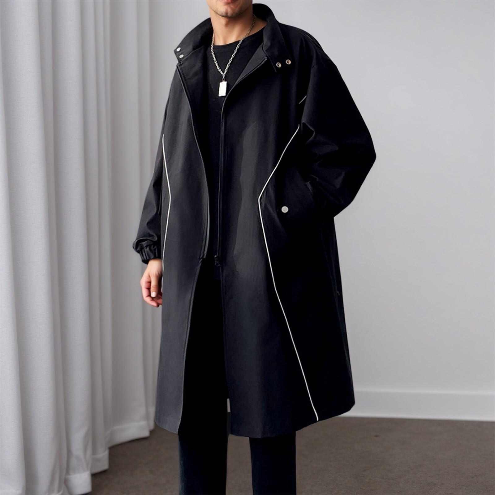 Cappotto Corto Uomo,Men's Anoraks - Cappotto trench casual di media lunghezza con collo oversize in stile moda giovane autunno-inverno comfort quotidiano ampia e versatile urbano moderno