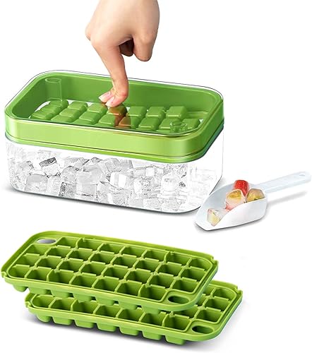 Bandeja para cubitos de hielo con tapa y contenedor de almacenamiento, molde para hacer cubitos de hielo para congelador con contenedor, mini