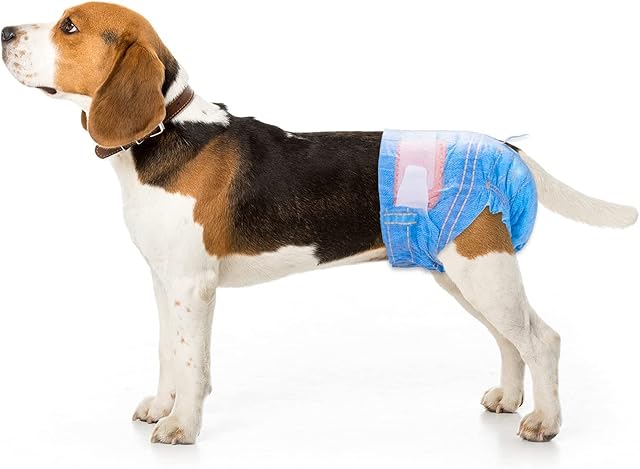 Pet Soft Dog Puppy Nappies Female Medium - Fashion Denim Dog Cat Diapers  Disposable Dog Doggy Period Pants in Season with Flexible Magic Tape(16 Count M, Blue)