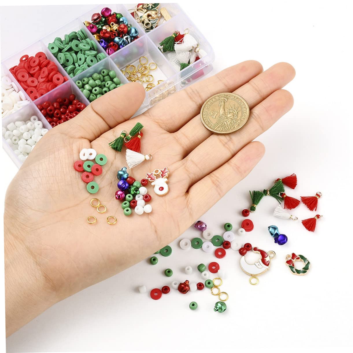 SHINEOFI 4 Juegos cuentas de navidad christmas ornaments kit joyeria accesorios niñas pulsera de navidad kit de fabricación de joyas para juego de collar arcilla polimérica