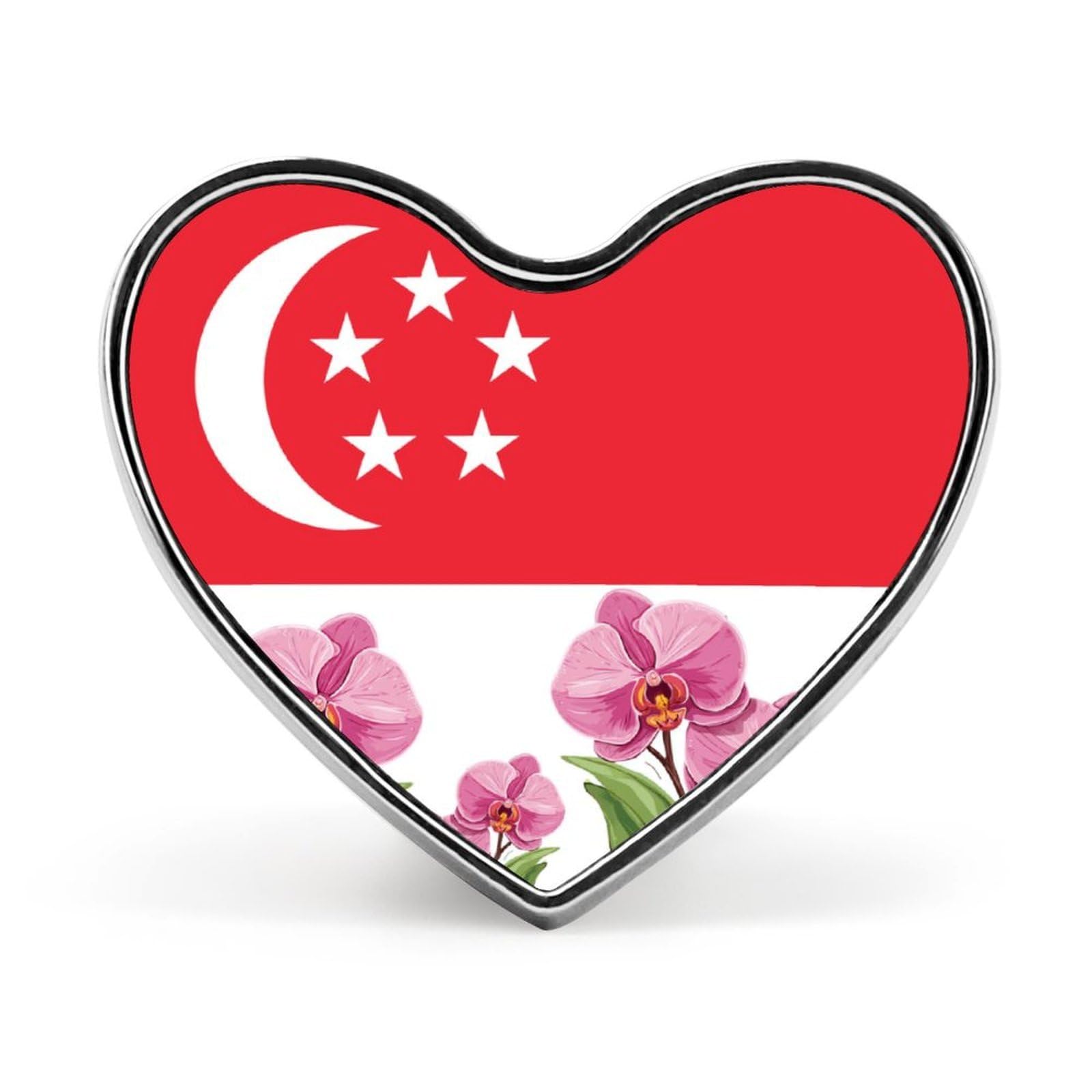 Singapore Flag Vanda Orchid Singaporeans Enamel Lapel Pin Button Pins Brooch Heart Badge Funny Jewelry for Backpack Cloths Hats