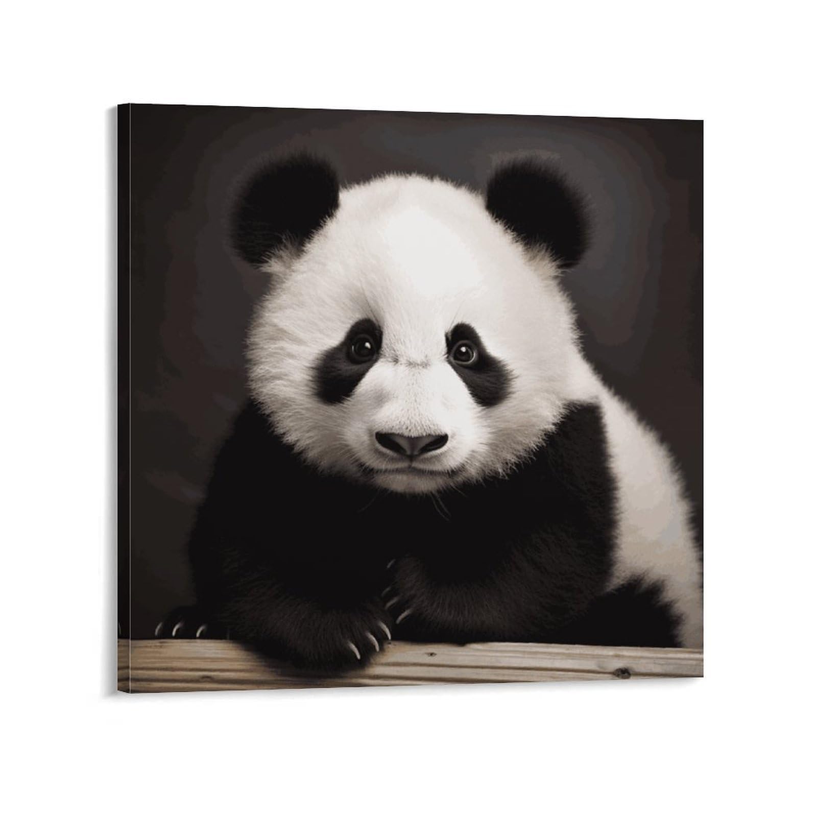 KLOPH Cute Black And White Panda Canvas Wall Art for Living Room 08x8inch Modern Artwork Painting for Bathroom Hanging Canvas Prints Aesthetic Wallart for Bedroom Kitchen Office Wall Decor