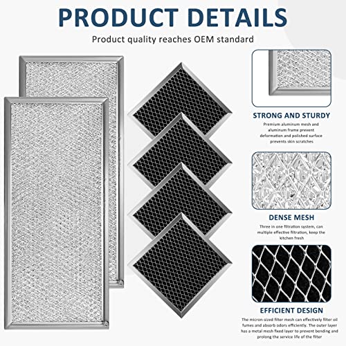 Fits For Whirlpool W10208631A Microwave Grease Filter - Approx 13" X 6" (2-Pack) & 8206230A Microwave Charcoal Filter (4-Pack) & 8206232A Microwave Light Bulb (3-Pack) #TOP2