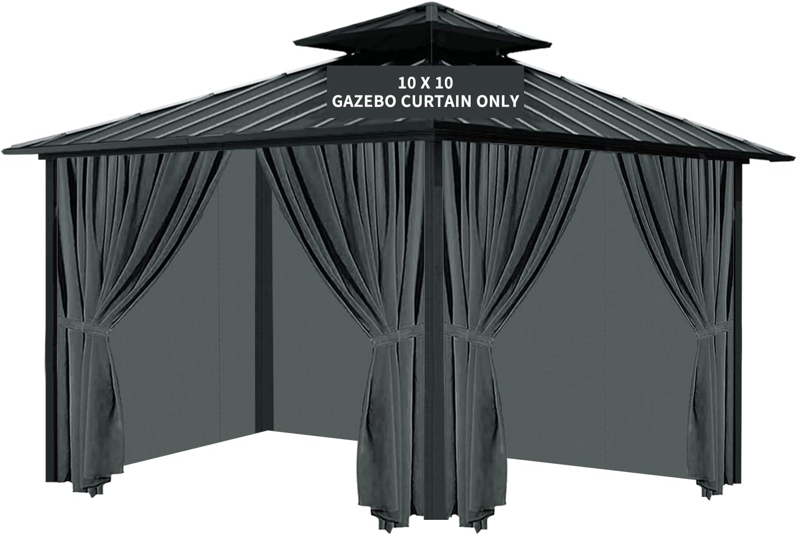 Gazebo Universal Replacement Privacy Curtain, 10'X10' Gazebo Curtain Outdoor Waterproof, 4-Panels Sidewall Curtains with Zipper for Patio, Garden and Backyard (Only Curtains, 10'x10', Grey)