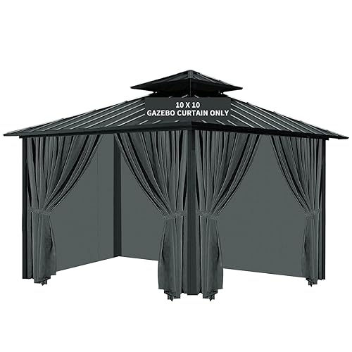 Gazebo Universal Replacement Privacy Curtain, 10'X10' Gazebo Curtain Outdoor Waterproof,