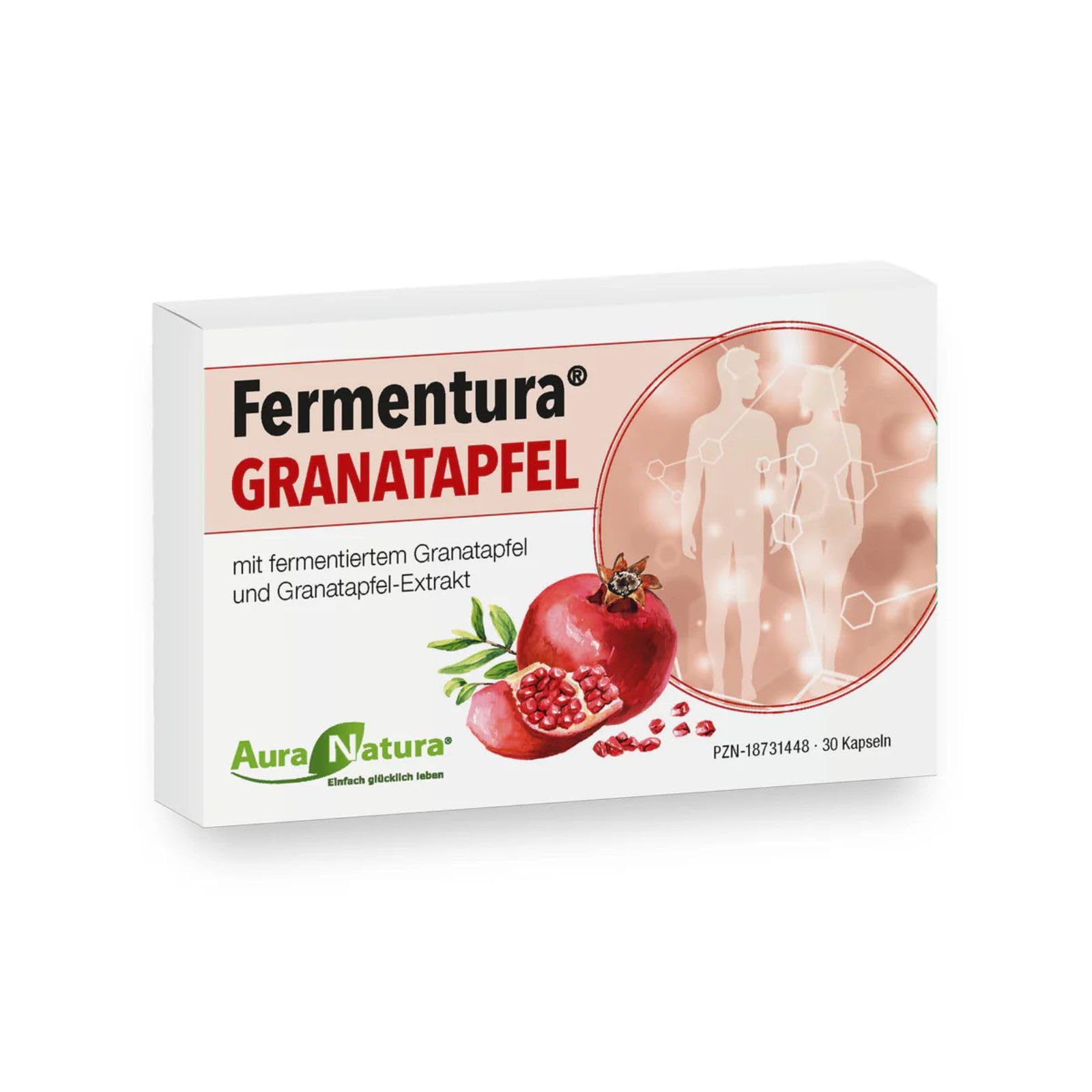 Aura Natura® Fermentura Granatapfel Kapseln – 30 hochdosierte Kapseln mit fermentiertem Granatapfelextrakt & 200 mg Ellagsäure – je Tagesdosis 536 mg – 1 Monat Vorrat & Vegan