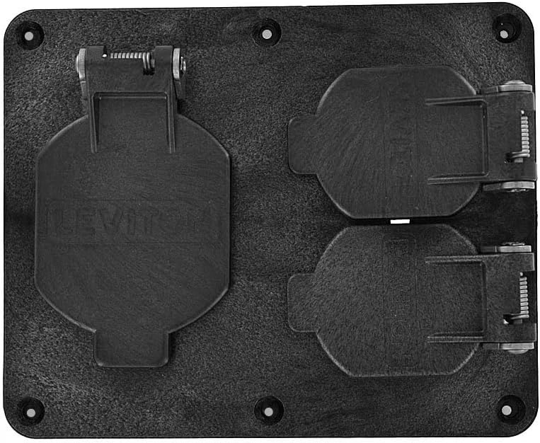 Leviton 3262W-E Two-Gang Coverplate, 1 to 1.56-Inch Diameter, Weather-Resistant Flip-Lid, Black