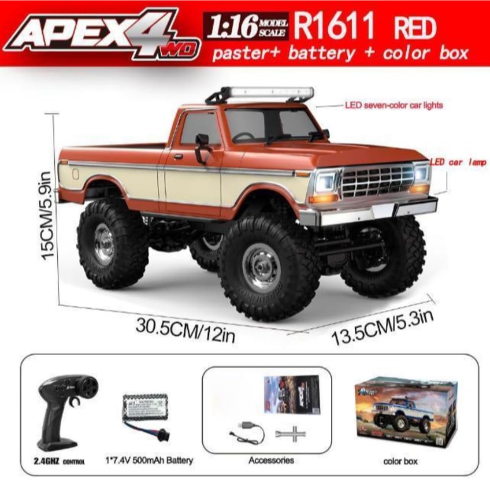 2 4GHz Macchina Telecomandata Modellino Big Fuoristrada 4WD con Luci LED IPX4 Sottofondo in Metallo e Servo Auto RC RTR Cambio Alto Basso