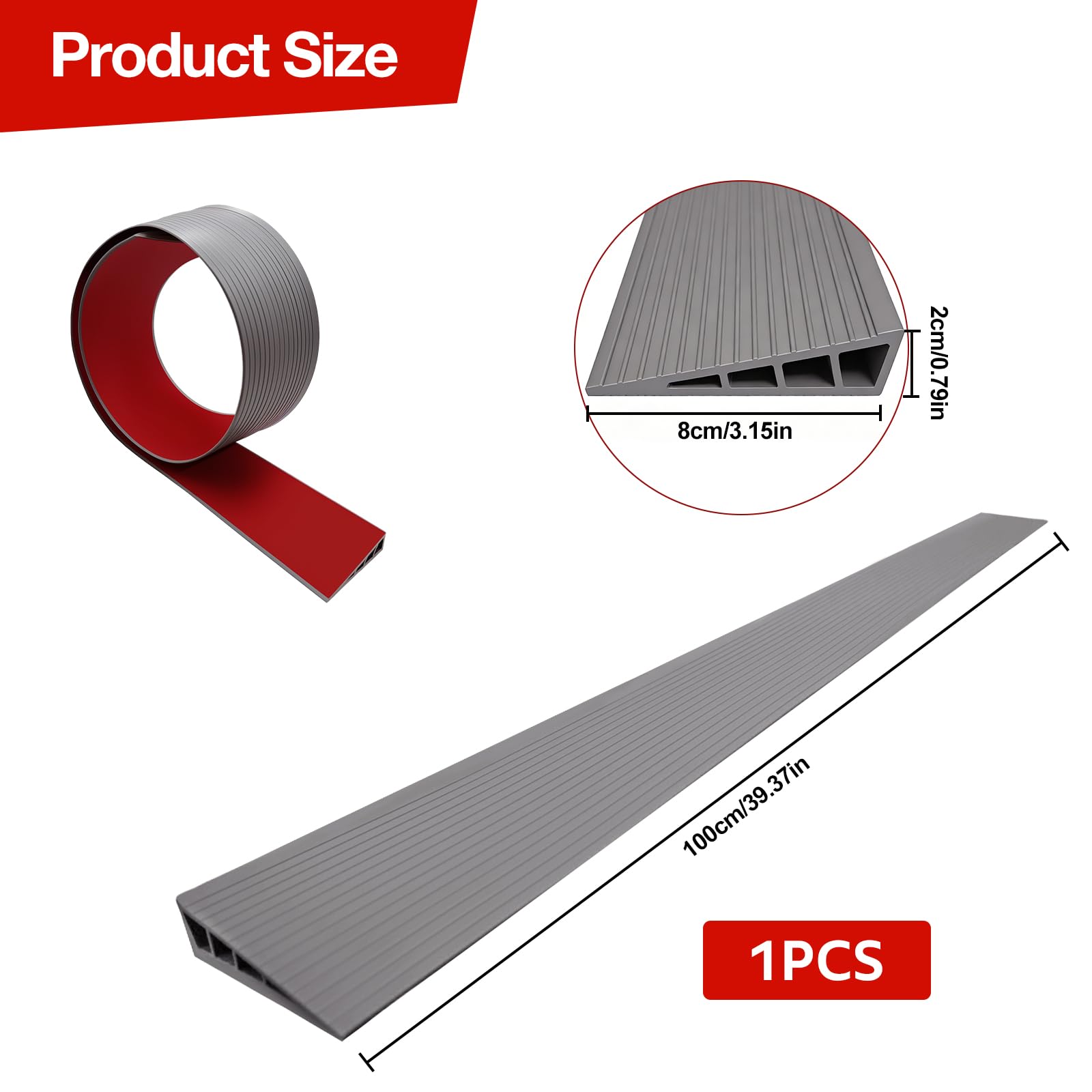 Rampa di soglia,100×8×2cm, rampe di soglia, rampa per sedia a rotelle in PVC, profilo di transizione, autoadesiva, rampa di soglia per robot aspirapolvere, passeggini, deambulatori o monopattini - 3