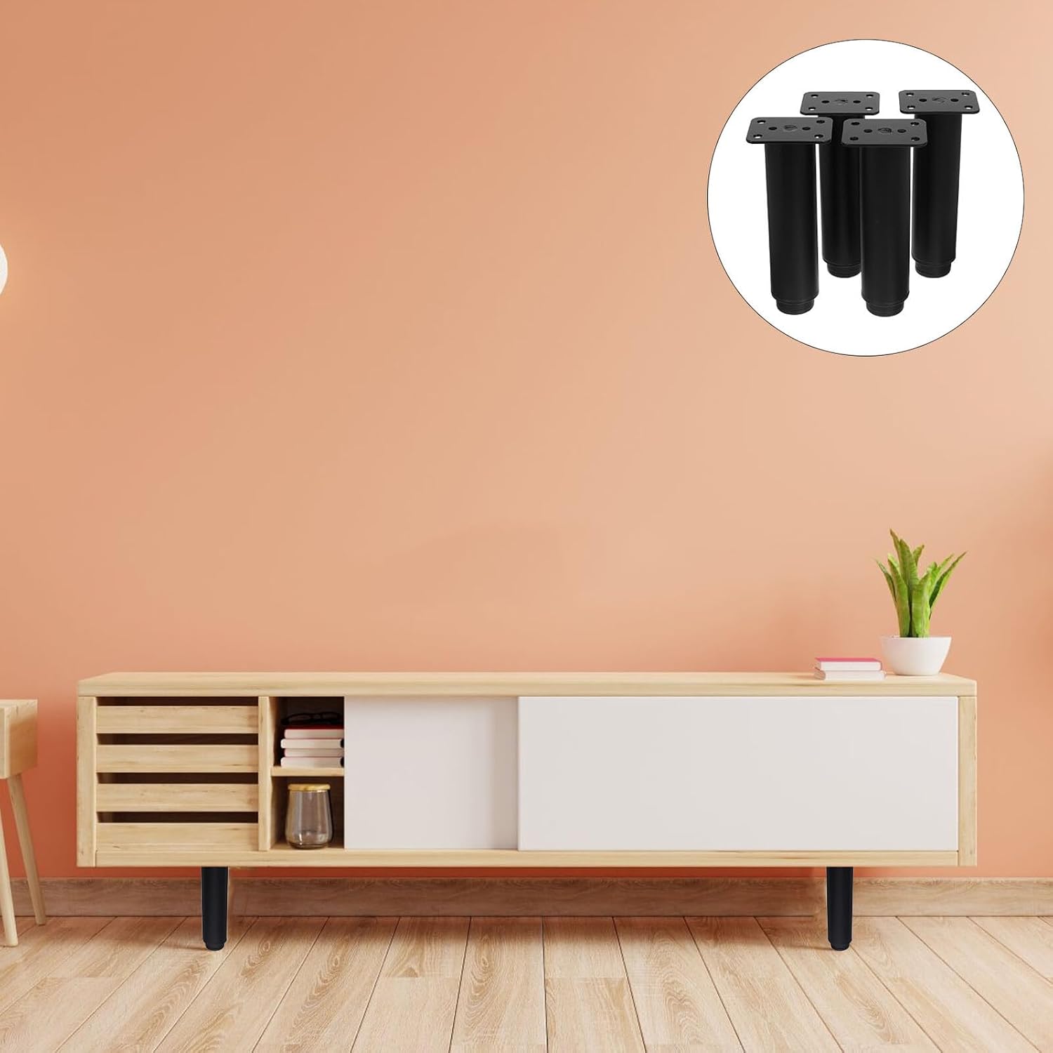 4pcs Adjustable Metal Furniture Legs Black Matte Extendable Sofa Bed Cabinet Feet 15cm to 25cm Height for Sofa Table Desk Rv Table Leveler Furniture Hardware