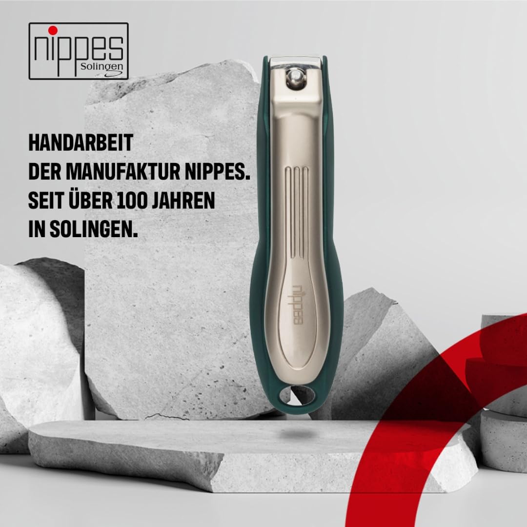 nippes Solingen Premium obcinacz do paznokci z uchwytem | Zielony | Obcinacz do paznokci 60 mm | Hartowana stal | Wygięte ostrza | Ergonomiczna powierzchnia uchwytu Soft-Touch