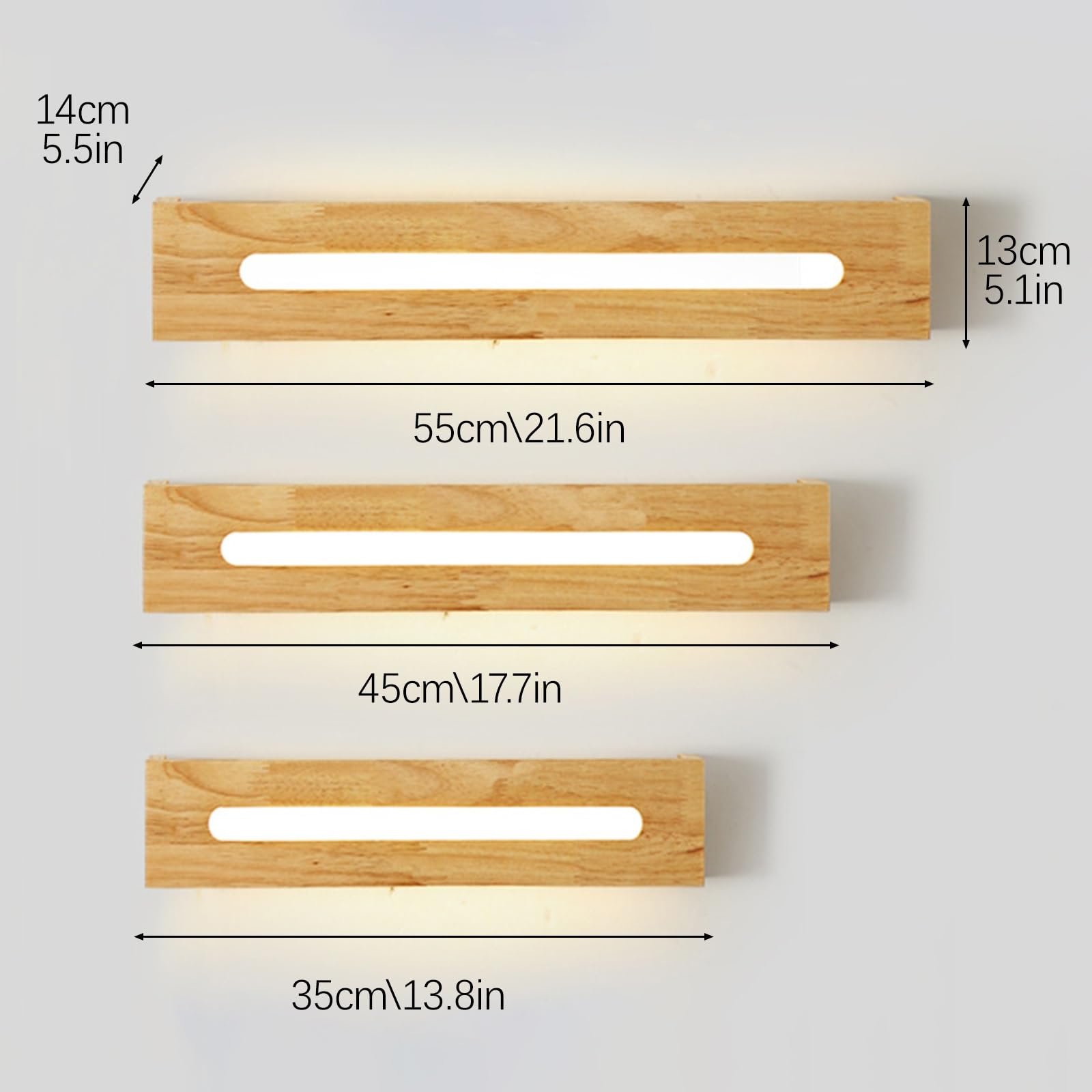 Lámpara de tocador rectangular de madera for baño, apliques LED estilo tronco sobre espejo, apliques rústicos de pared con pantalla acrílica for tocador, lámpara de espejo de pared.(Small)