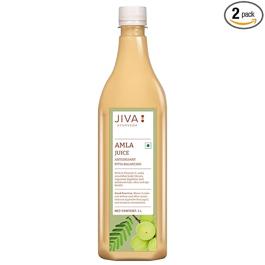 Jiva Amla Juice - (1 Litre) Made with Fresh Amla, Suitable for Healthy Hair & Skin, Natural Source of Vitamin C, Cold Pressed and No Artificial Flavours, Enriched with Antioxidants and Boosts Immunity