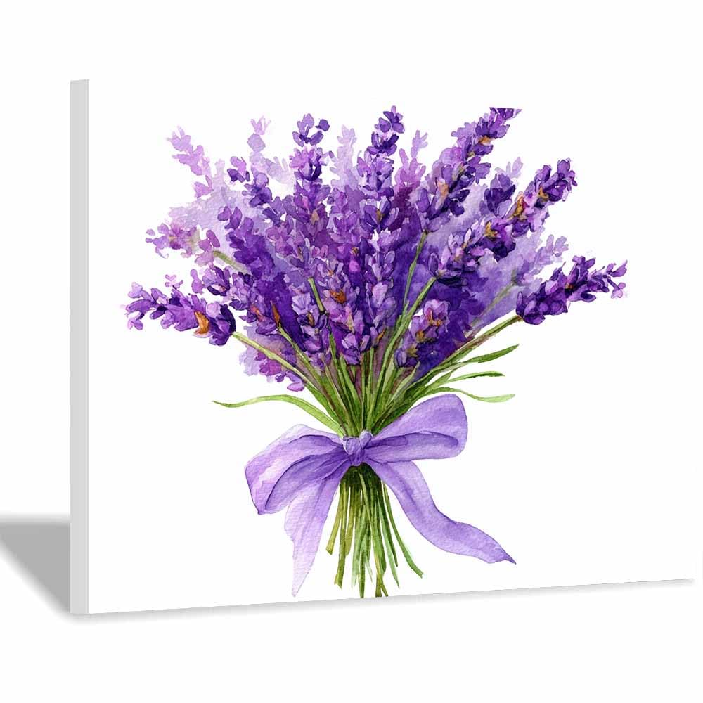 WUFIEA Moderno Flores Arte Deco Botánica Ramo morado decoración de pared moderna para dormitorio, baño, sala de estar（púrpura-70x100cm Enmarcado