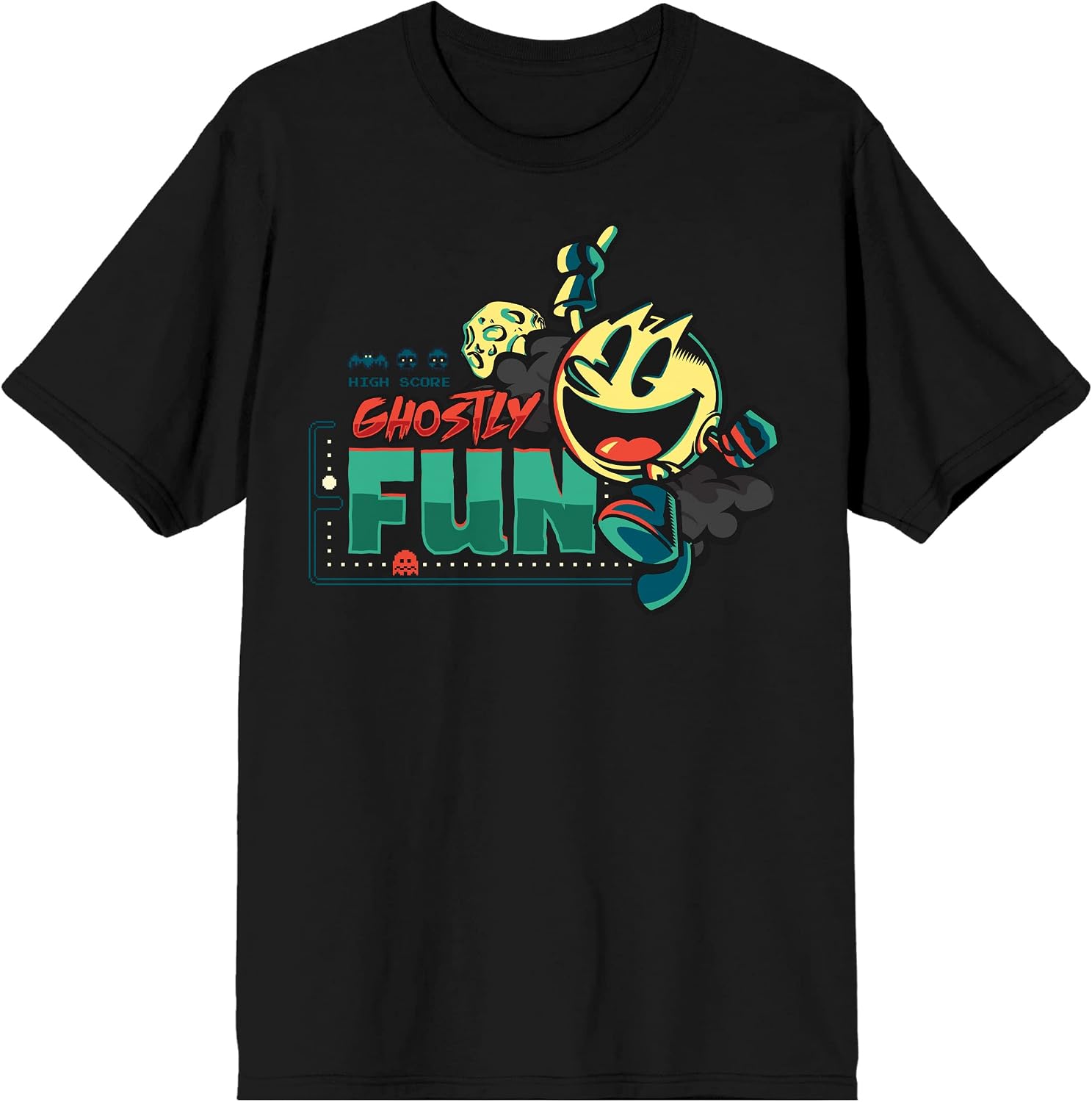 Pac-Man Ghostly Fun Men's Black T-Shirt-Small