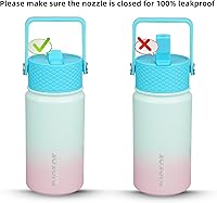 Vista 5 de BJPKPK Botella de Agua Aislada con Tapa de Pajita, 15 oz Botellas de Agua de Acero Inoxidable, Reutilizable a Prueba de Fugas sin BPA Termo, Frasco