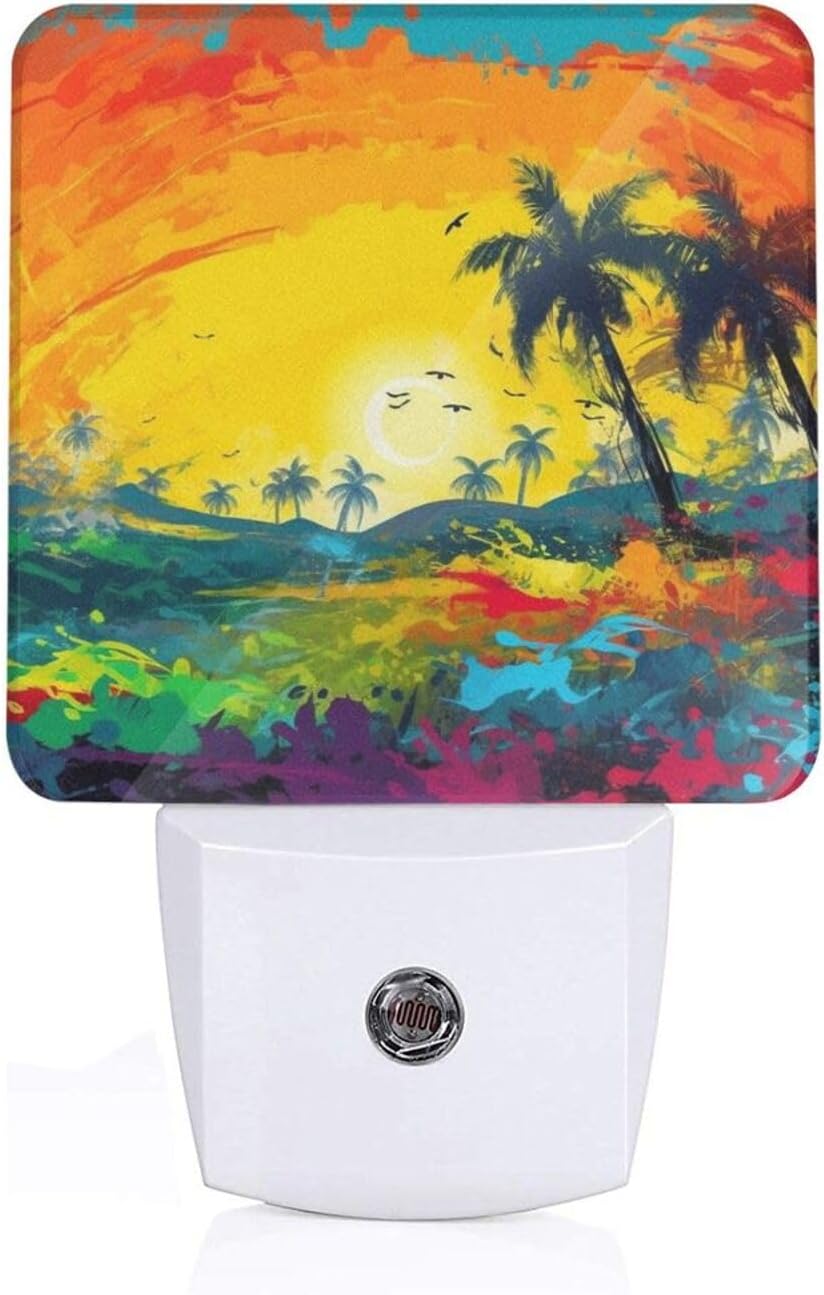 Colorful Abstract Landscape Print Night Light with Light Sensors Plug in LED Lights Smart Nightstand Lamp Plug in Night Light for Bedroom Bathroom Hallway Home Decor image 2