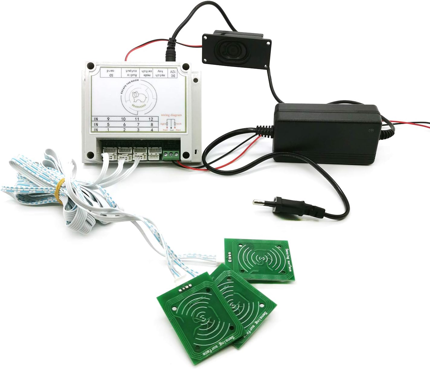 BearHoHoRoom Escape Props RFID Reader IC Card One to One to Unlock Chamber with 2 Sets IC Cards of Secrets Game Prop (8 IC Card Sensors, with Audio)