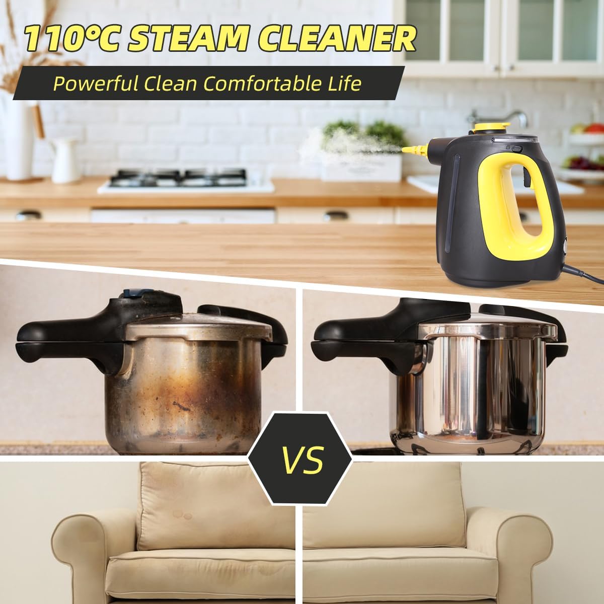 Handheld Steam Cleaner with 9 pcs Accessories Multi Surface Steam Cleaner for Home 530ml Natural Multi Purpose Steamer for Cleaning Grime, Grease，Floor, Upholstery, Grout and Car - Image 6