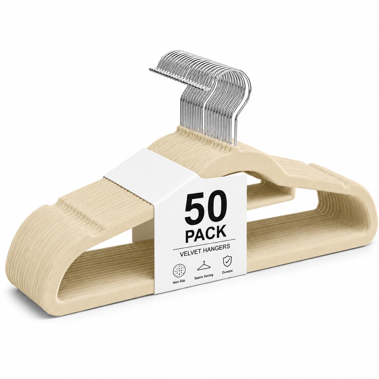 1ABOVE Premium Quality 50 pack Non-Slip Velvet Hangers (44cm) Heavy Duty Velvet Suit Hangers with Tie Bar, 360° Swivel Hooks – Space saving, sturdy to hold Jacket, Jumper & Pullover(Set of 50-IVORY) — image 1