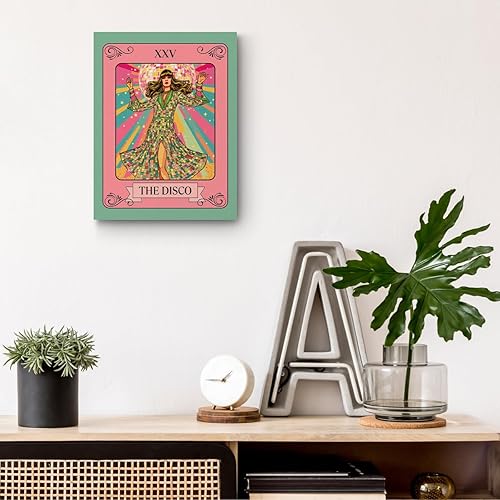 Miniatura 4 de Arte de pared de carta de tarot de disco con diseño de letras de tarot, deslumbrante póster de bola de discoteca, lienzo enmarcado para decoración