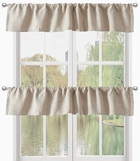 2 PC Valance for Window 10 Inch Length,Kitchen Window Valances Light Blocking,Burlap Linen Textured 104 Inch Wide 52x10 2 Panels Beige