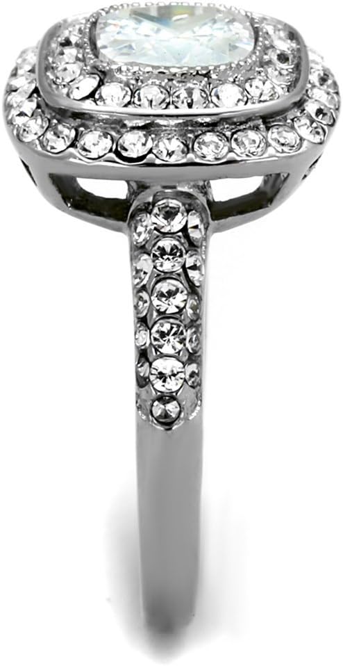 Marimor Jewelry 2.55 Carat Halo Cushion Cut Zirconia Stainless Steel Engagement Ring Women's Size 5-10