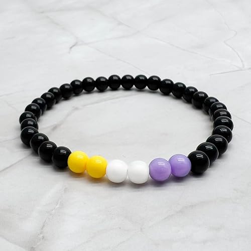 Miniatura 2 de Vilda Jewellery Pulsera de cuentas de bandera no binaria, cuentas acrílicas de color amarillo blanco lavanda y negro, conciencia del orgullo LGBT