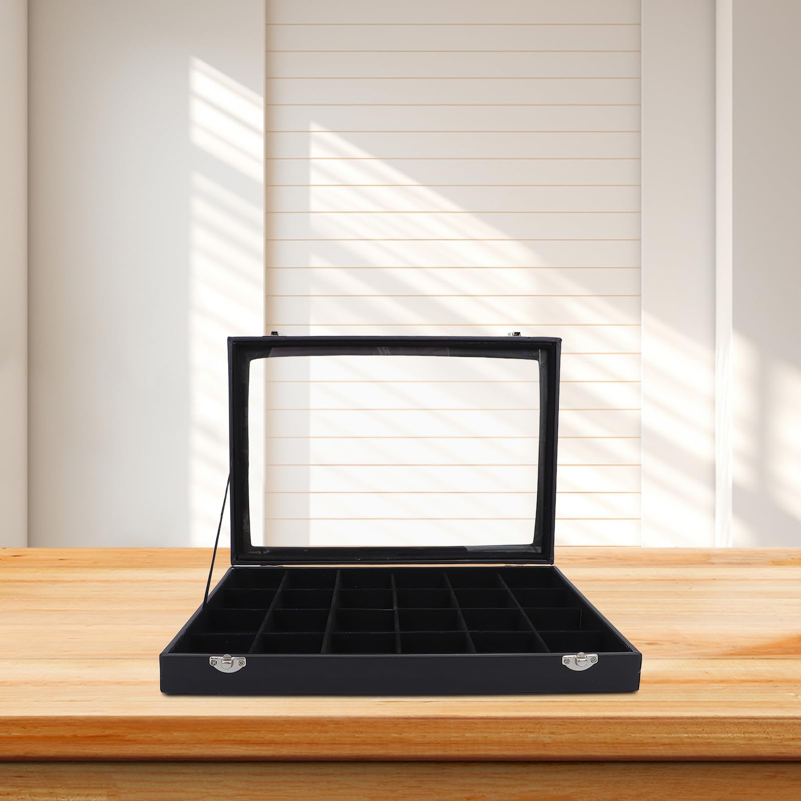 Boîte à Sachets de Thé Noire Rangement Pratique en Plastique Pu avec 24 Compartiments, Couvercle Transparent pour Bureau Cuisine