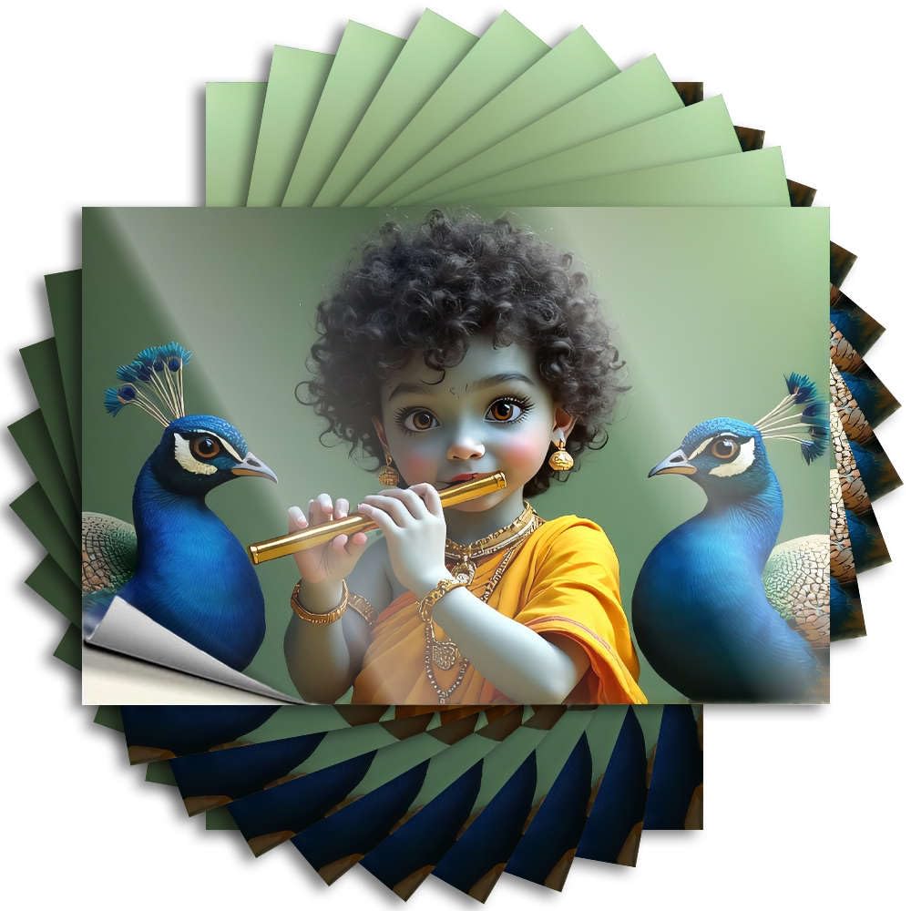 Fzfn Men's Colour Funny Sticker Rustic | Crazy Water A Child Playing A Flute With Two Peacocks. For Gamer(6X9cm)