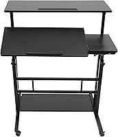 Vista 9 de Escritorio móvil de pie ajustable para laptop con ruedas, carrito de almacenamiento para estar de pie o sentado, para estación de trabajo de oficina