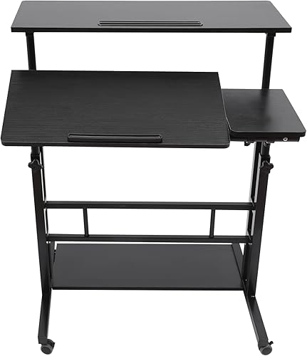 Miniatura 9 de Escritorio móvil de pie ajustable para laptop con ruedas, carrito de almacenamiento para estar de pie o sentado, para estación de trabajo de oficina