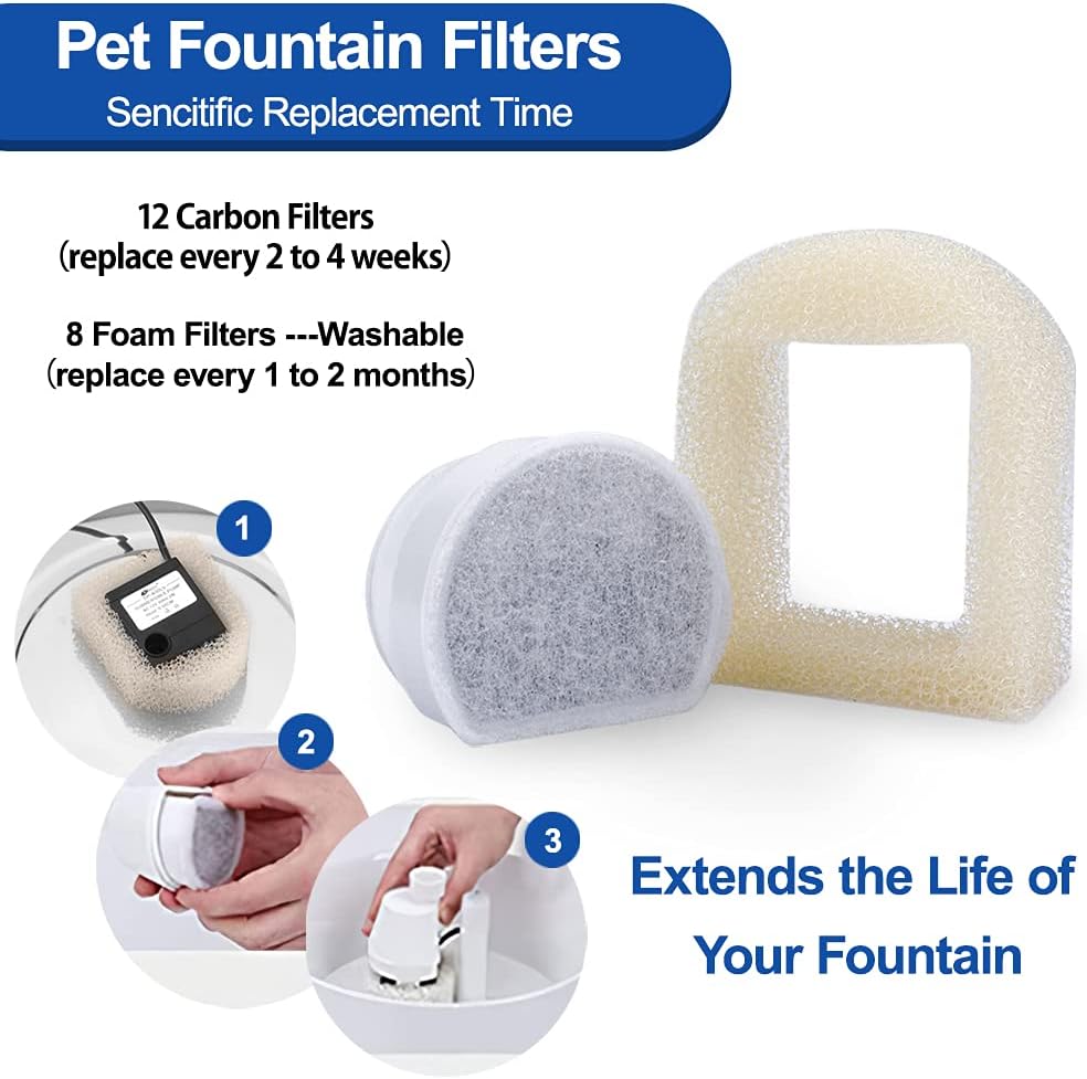 18PCS Carbon Filters and Foam Pre-Filter Replacement Set Compatible with Petsafe Drinkwell Avalon Pagoda Seascape Sedona Water Bowl Fountain Prefilters,Pet Water Fountain Filters,12+6 Pack