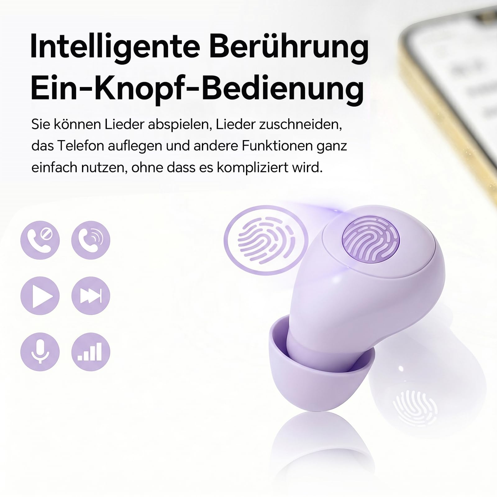 Xmenha Mini écouteurs invisibles Bluetooth sans fil intra-auriculaires Violet