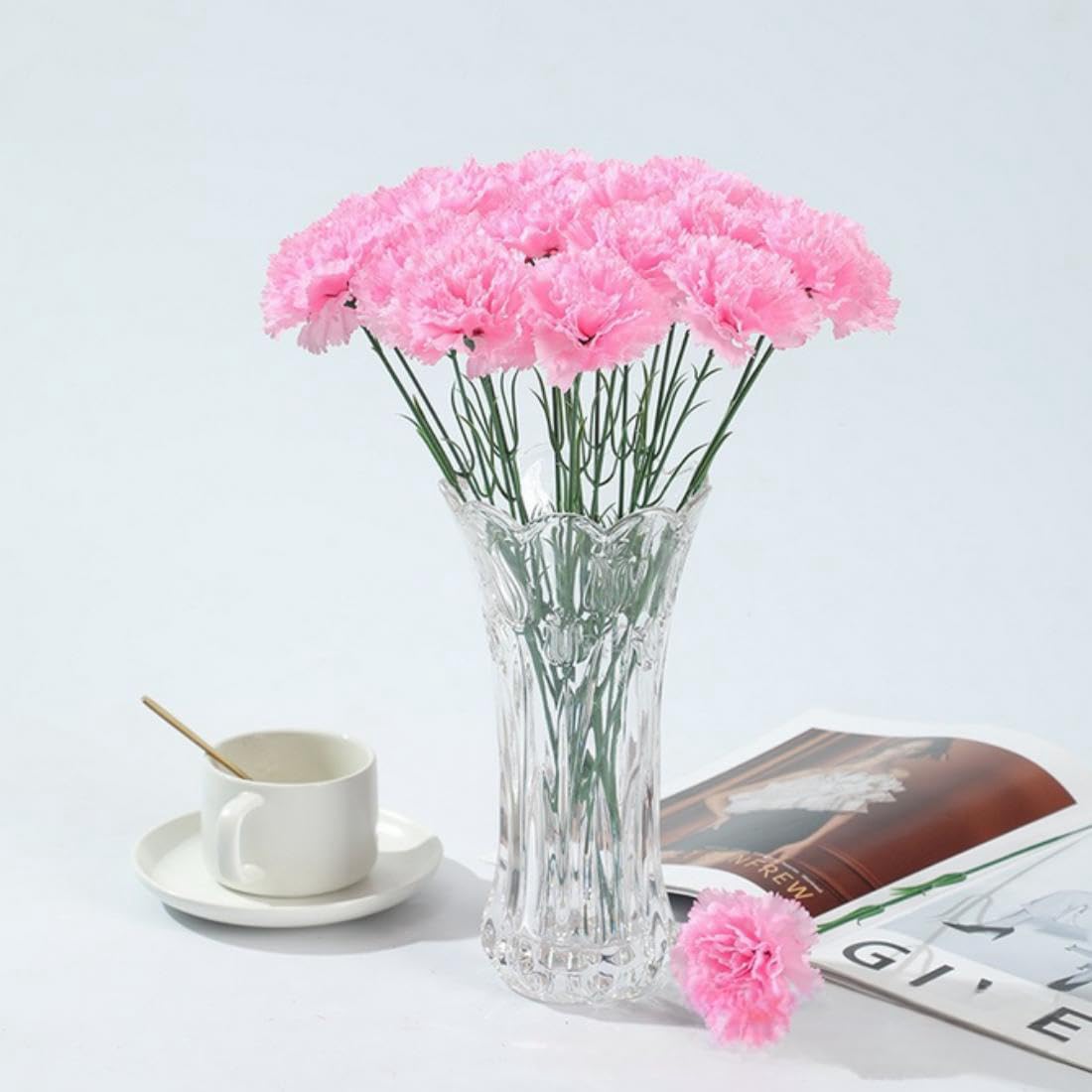 JPORSHU 10Pcs Artificial Flowers Carnation Flower,Silk Carnations Flower Bouquets, for Wedding, Home Office Garden Decoration, Table Centerpieces, Floral Arrangements (Pink)