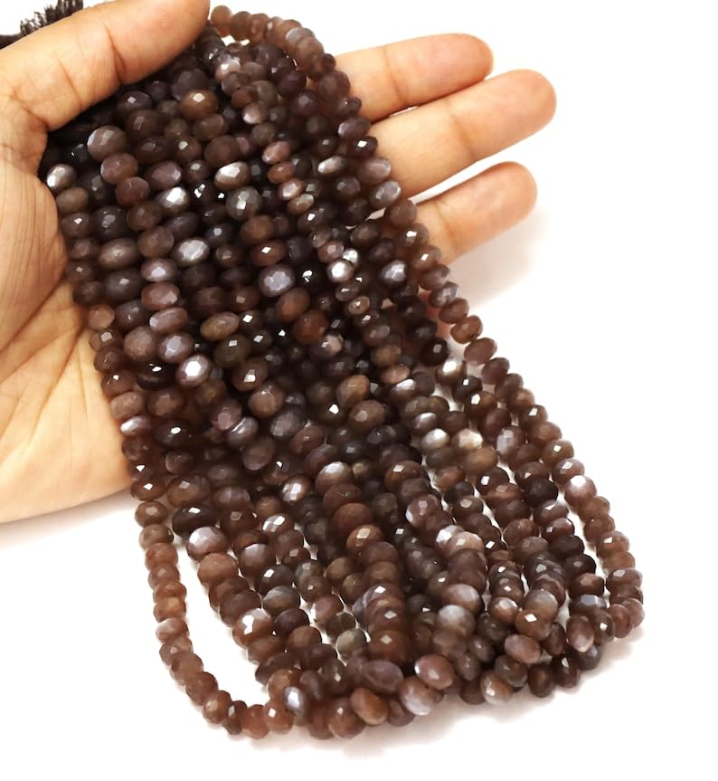 Pierre de lune chocolat perles rondes facettées naturelles de 7mm à 9mm pour bijoux DIY