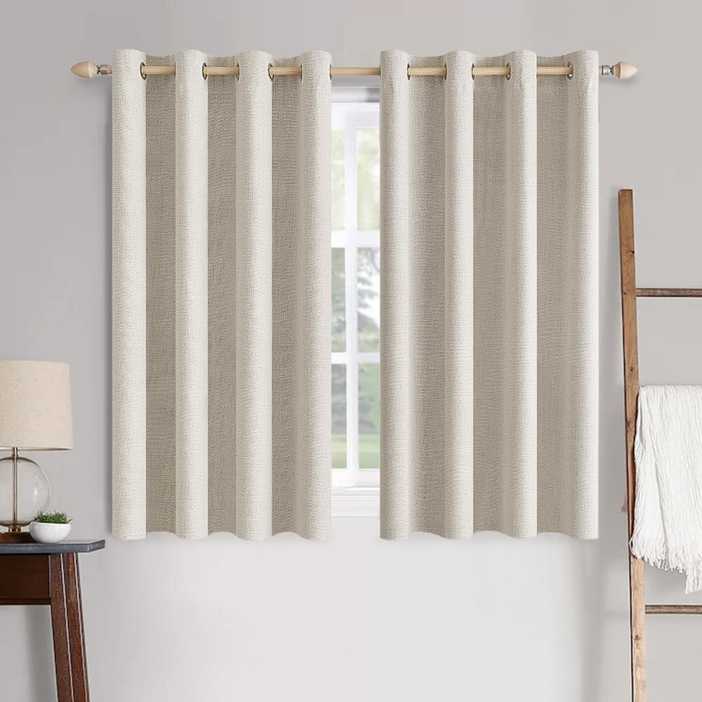 MIULEE 100% Blackout Linen Curtains for Bedroom 52x72 Inches Birch | Room Darkening, Light Blocking, Thermal Insulated, Grommet Top, Linen Textured, Window Curtains for Living Room, 2 Panels