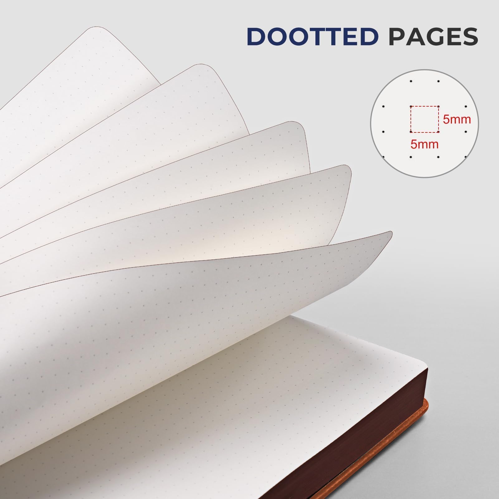 RETTACY Notatnik A5 w kropki, skórzana twarda okładka – 320 stron Bullet Dot Grid Journal, papier 100 g/m², bez przebijania, wewnętrzna kieszeń na bullet journaling/szkice, 14,5 x 21 cm, brązowy
