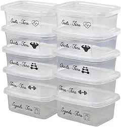 Kit 5 Marmitas Fitness com os dias da semana Plásticos Retangulares 500ml com Tampa Vedante | Livre de BPA | Para Marmita, Lanche, Freezer, Micro-ondas e Lava-louças
