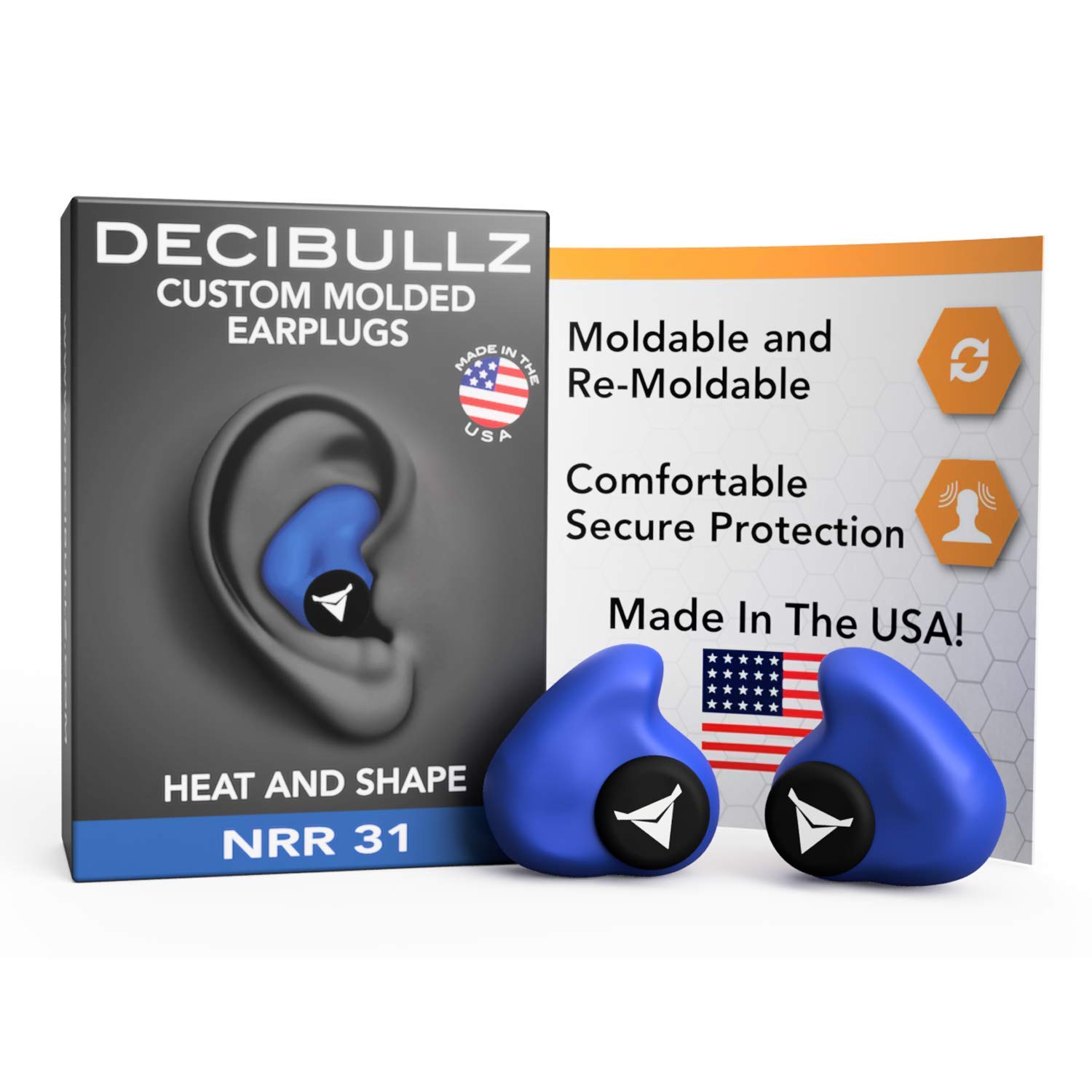 Decibullz Custom Molded Earplugs, 31dB Highest NRR, Comfortable